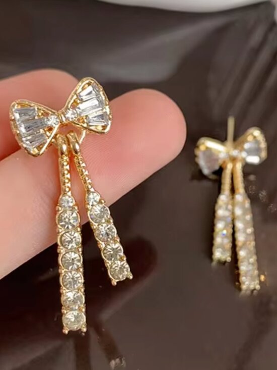 Gold Bow Earrings - Picture 3 of 4